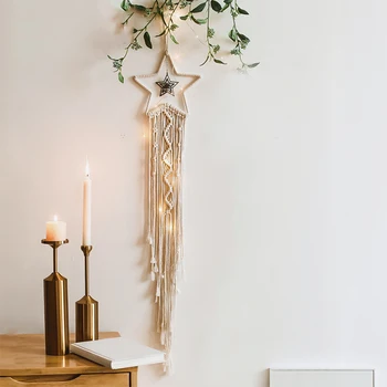 

Bohemian DIY Handmade Macrame Wall Hanging Star Dreamcatcher Tapestry Home Wedding Ornament Decor,with LED