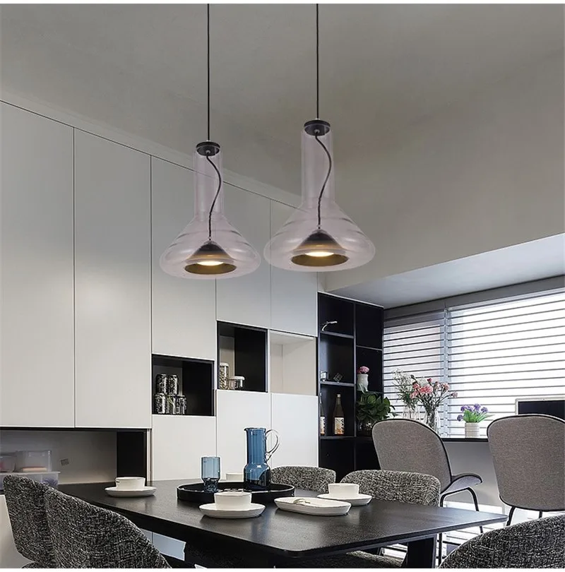 Пост-современный простой стеклянный Люстра для ресторана столовая Бар Кухня Подвесной светильник личность гостиная спальня кулон зажигалки