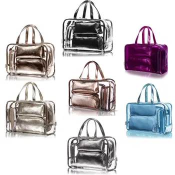 

5 Pcs Women Clear Makeup Cosmetic Tote Bag Set Lady Female Casual PVC Pouch Handle Strap Storage Travel Luggage Bag Handbag