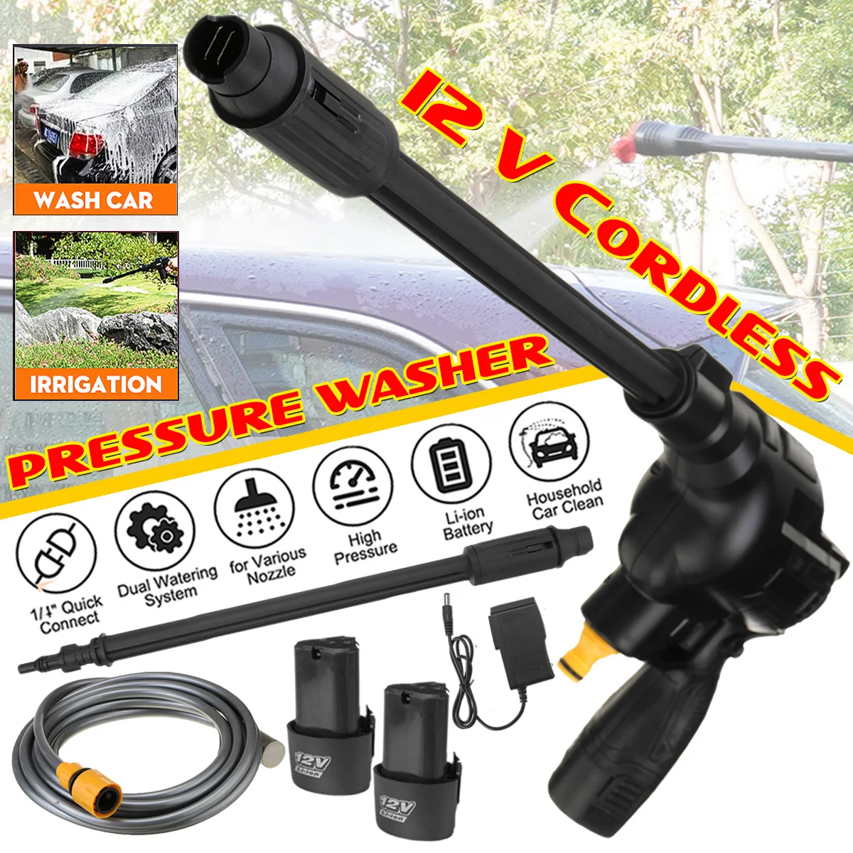 12V Cordless Portable Car Washer High Pressure Cleaner Car Washing