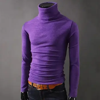 

Casual Men Winter Solid Color Long Sleeve Turtle Neck Slim T-shirt Bottoming Top