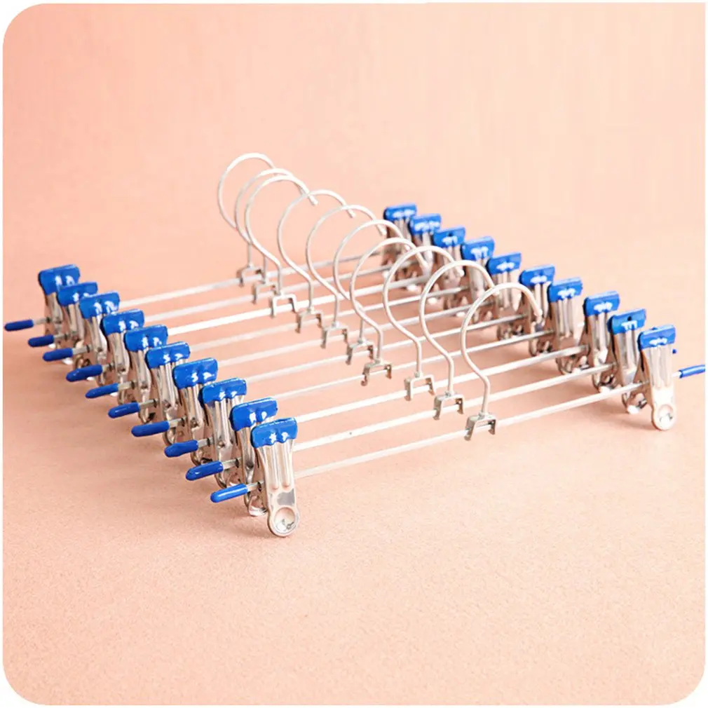 Trouser Pants Skirt Hangers High Quality Stainless Steel Stand Holder With 2 Clips Home Storage Clothes Hangers