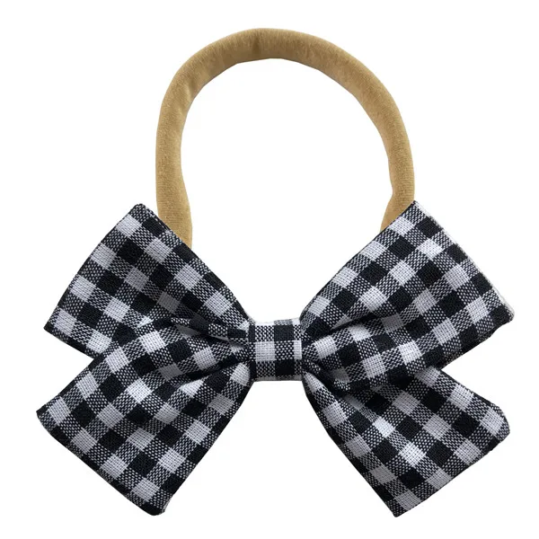 Plaid-030 Хлопковая ткань бантик повязки для волос банты для волос обтягивающие эластичные повязки на голову хлопок тканевые банты ленты для волос детские головные уборы для девочек - Цвет: Plaid-030