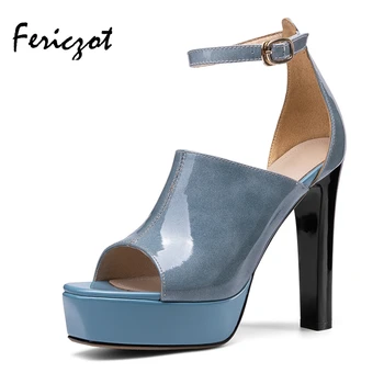 

Fericzot open toe muller style ankle strap sandals women super high heel platform leather women shoes fashion new style party