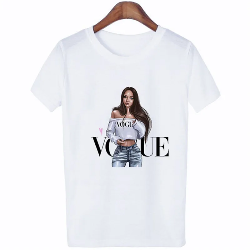 Новая женская футболка VOGUE с круглым вырезом, топы, футболки, летняя женская футболка, модная женская одежда