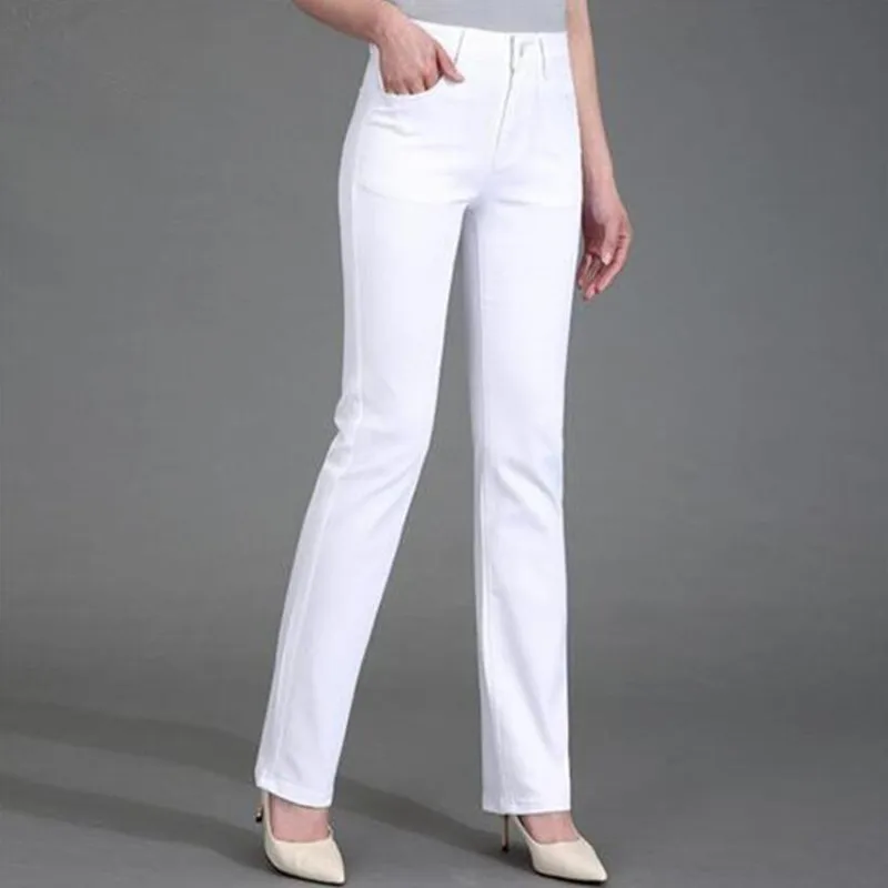 Women Summer White Casual Pants High Waist Straight Pants Women S670