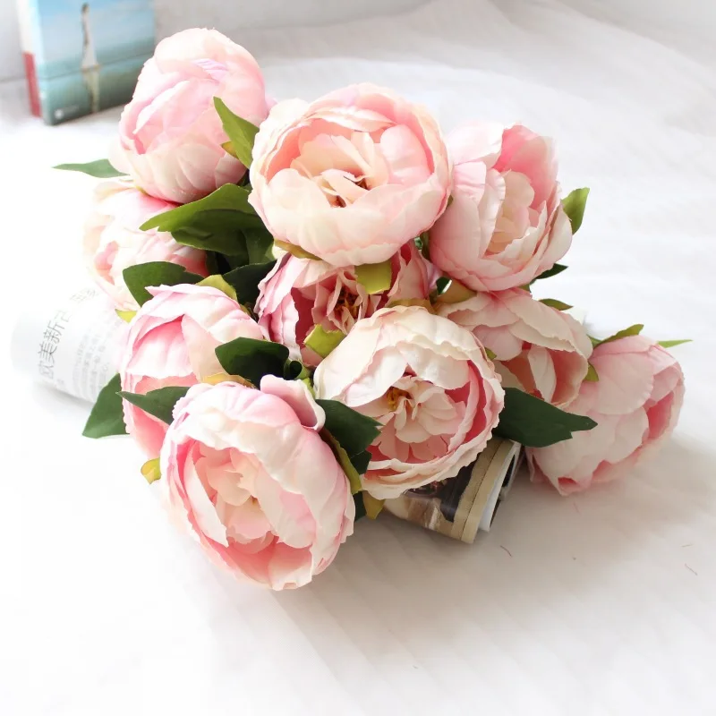 

10 Head Cored Peony Flower Imitation Flowers Silk Flower Preserved Fresh Flower Decorative Flower Background Cross Border Hot Sa