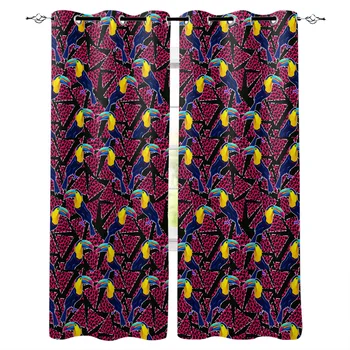 

Leopard Triangle And Geometric Parrot Pattern Window Curtains Polyester Fabric Living Room Curtain Home Decor