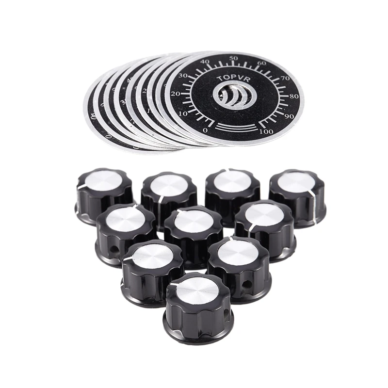 

20pcs Adjustable Rotate Button Potentiometer Control Knobs 0-100 Scale Sheet,black