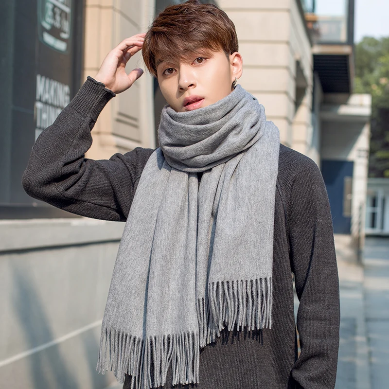 

Grey Wool Scarf Men Echarpe Luxury Brand 2020 Winter Cashmere Scarf Male Warm Solid Pashmina Shawl and Warps Bufandas Hombre