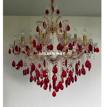 

Free Shipping Clear Golden Crystal Chandelier Lamp Luster Cristal Pendent Light Fixture E14 LED AC Candle Lamp 100% Guaranteed