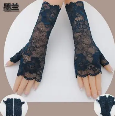 navy blue Женская Сексуальная кружевная перчатка без пальцев женская элегантная короткая летняя Солнцезащитная перчатка для вождения R1906 - Цвет: navy blue