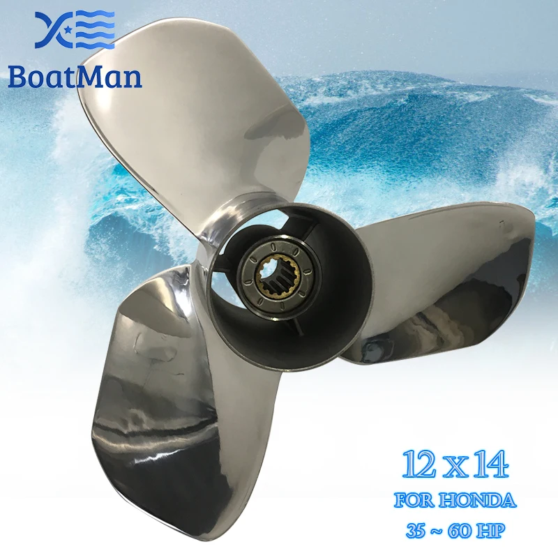 BoatMan® 12X14 Stainless Steel Propeller For Honda 35HP 40HP 45HP 50HP 60HP Outboard Motor Boat Accessories Marine Parts RH