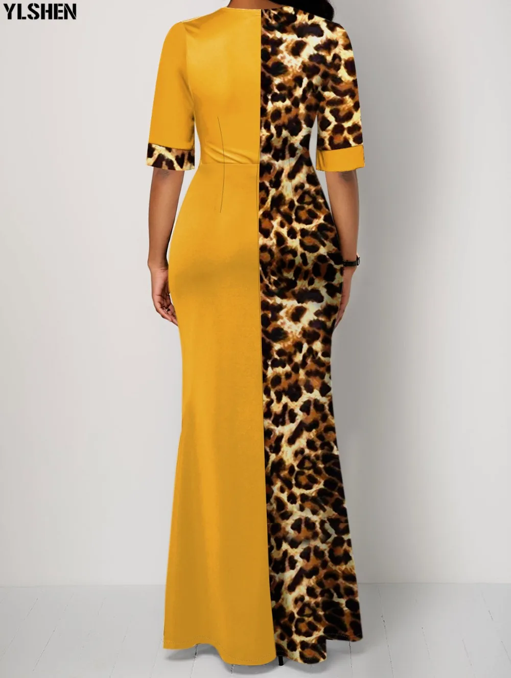 Summer African Dresses for Women New Dashiki Yellow Leopard African Clothes Plus Size Print Retro Africa Bodycon Long Maxi Dress 03