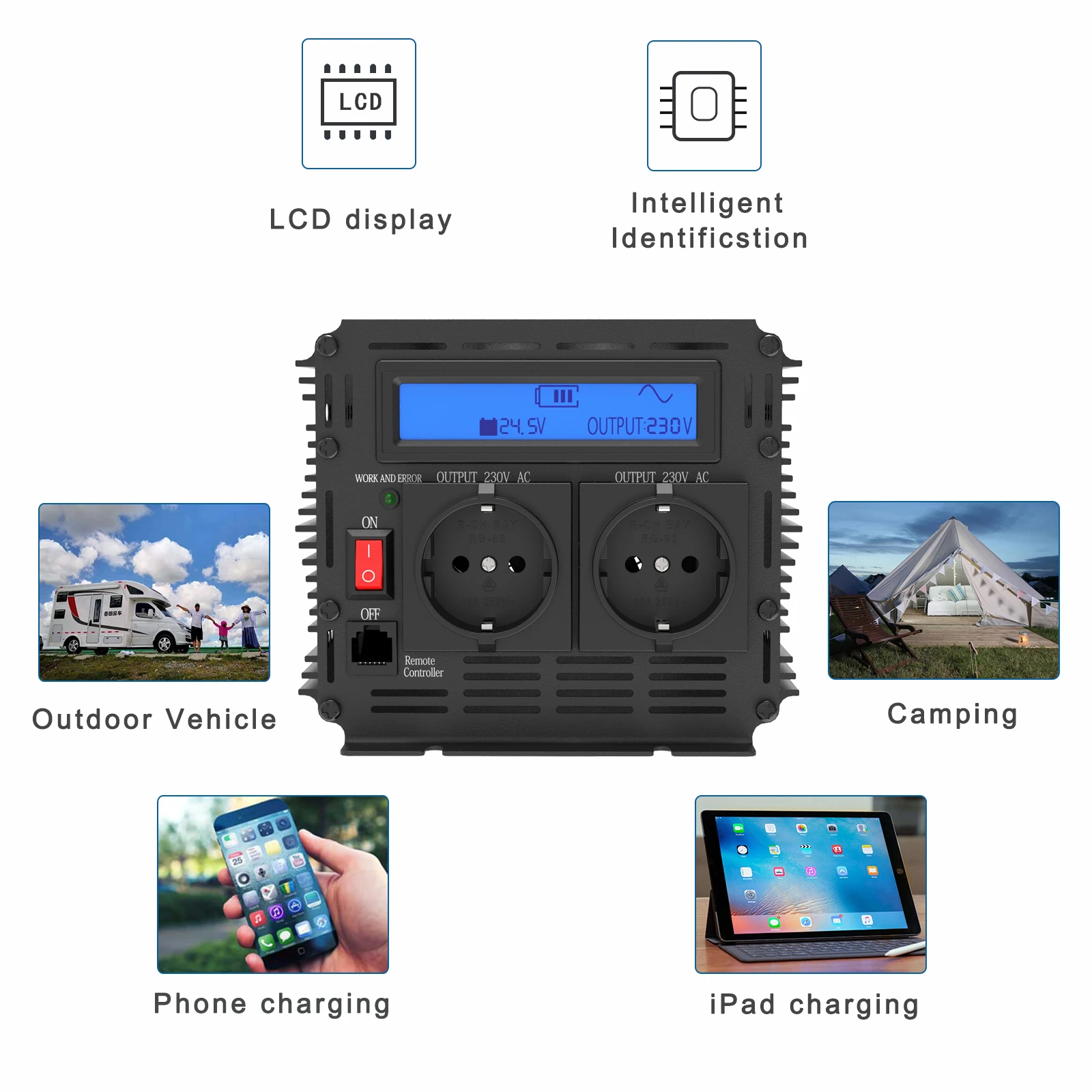 EDECOA 2500W 5000W Off преобразователь сетевого напряжения DC 24V AC 220V 230V 240V пульт
