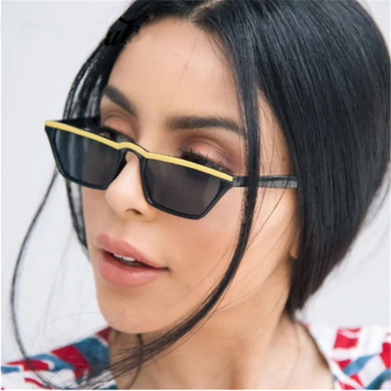 

CURTAIN New Fashion Small Cat Eye Sunglasses Women Brand Designer Vintage Narrow Frame Flat Top Shades Cat Eye Sun Glasses UV400