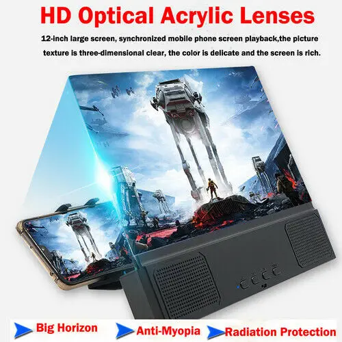 Великобритания 12 дюймов мобильный увеличитель для экрана телефона 3D HD видео усилитель смартфон Стенд встроенного модуля Bluetooth стерео