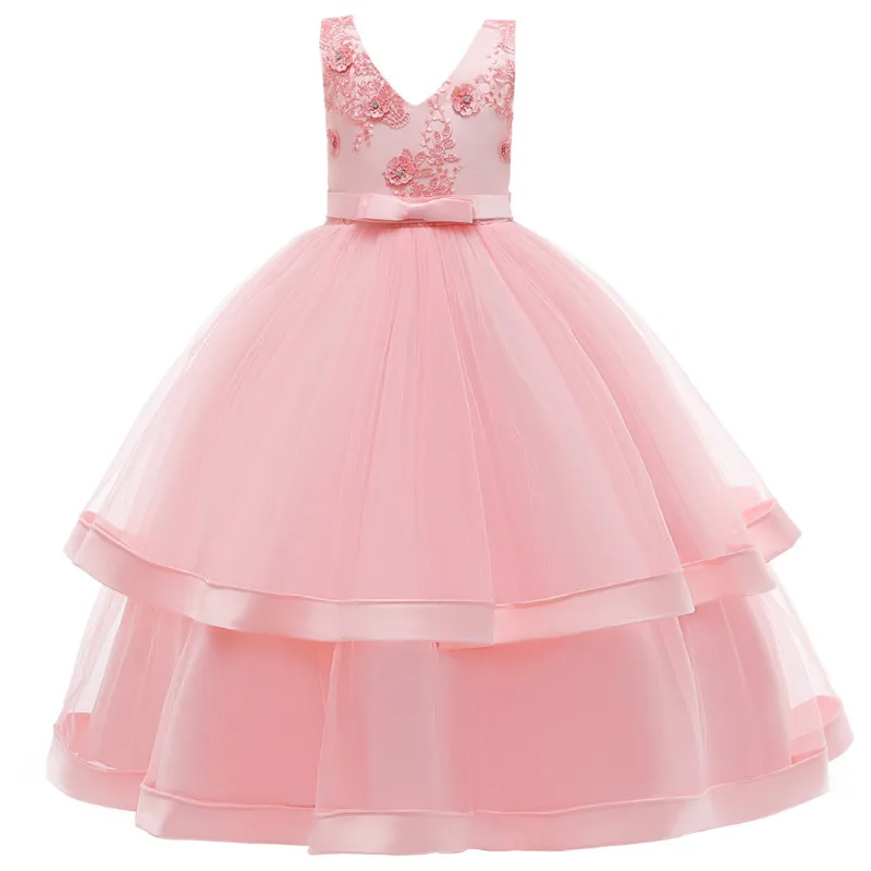 Детские платья принцессы для девочек; нарядное платье с цветочным узором для девочек; Элегантное Длинное Свадебное платье для девочек; одежда - Цвет: pink