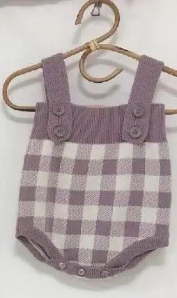 purple bodysuit Новая одежда для малышей, милые детские вязаные комбинезоны, клетчатые боди для маленьких девочек - Цвет: purple bodysuit