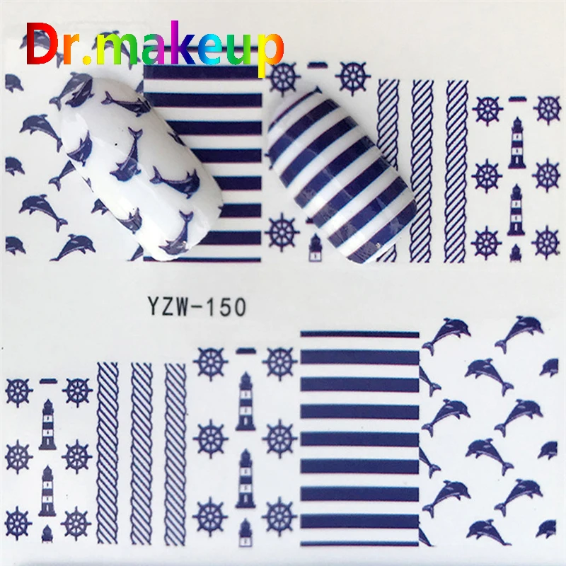 

Dr.makeup 1 Sheet Lines Water Transfer Stickers Navy Shark Black Nail Art Polish Stickers Manicure Festival Water Decals Wraps