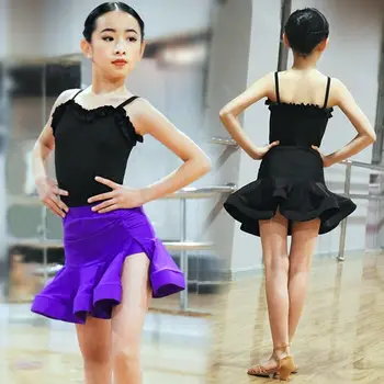 

Children's Latin Dance Costume Girl Practice Dress Summer Sleeveless Latin Dance Skirt