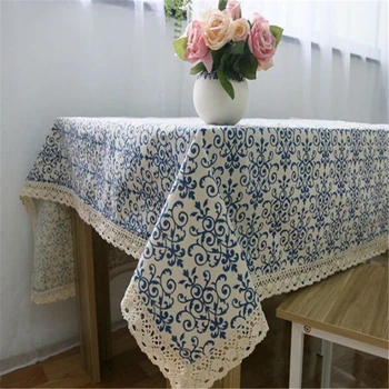 

New Retro Porcelain Pattern Tablecloths Vintage Style Table Cloths Cotton Linen Rectangular Dust-proof Tablecloth