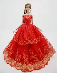 Vêtements pour poupées BJD, robe de mariée en dentelle rouge, motif Floral, épaules dénudées, vêtements de princesse pour Barbie, accessoires de fête, 1/6, 1/6 