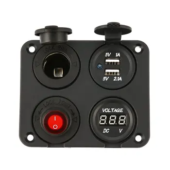 

Car Cigarette Lighter Socket Splitter Marine Car RV Truck 4 Hole Panel Dual USB Charger Voltmeter 12V Socket Switch
