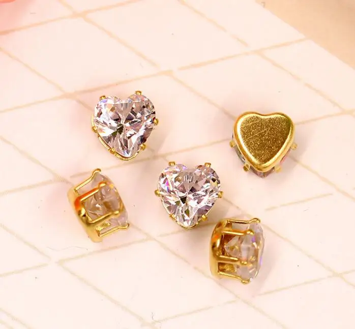 01 flatback sew on heart shape claw zircon crystal glass rhinestones pendant wedding dress Garments crafts DIY accessories FH73 - Цвет: 01
