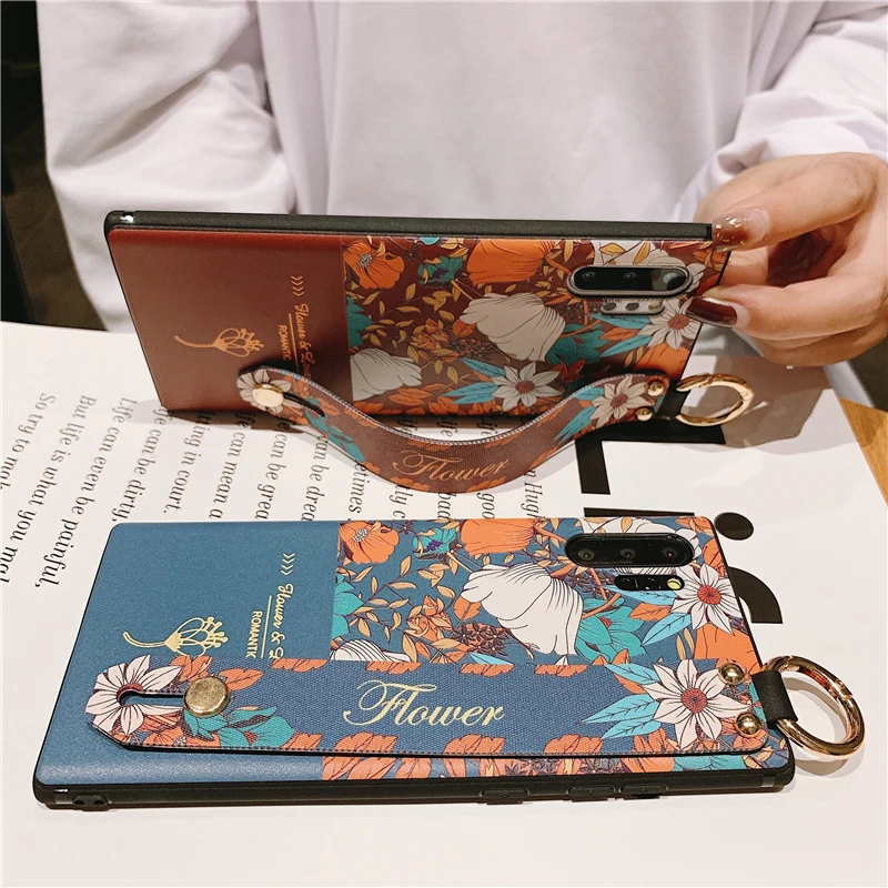 Модный наручный Stap чехол для телефона для Coque samsung Note 10 Plus винтажная Цветочная накладка держатель для телефона для samsung S8 S9 S10 Note 8 9 10