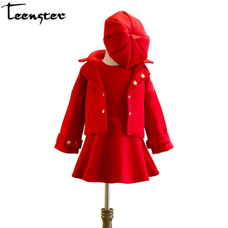 

Little Girls Clothes Winter Woolen Vest Dress&coat&hat Vetement Enfant Fille Christmas Girl Clothing Fashion Fall Kids Outfits