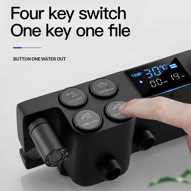 Black Thermostatic Digital Display Shower Faucet Set Rain Bathtub Faucet Mixer Crane Bidet 4-way Shower Mixer Bidet Tap