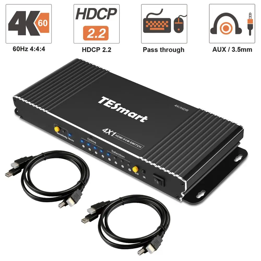 HDMI KVM переключатель 4 порта 4K Ultra HD 4x1 с 2 шт. 5 футов Кабели Sup порт s механические и