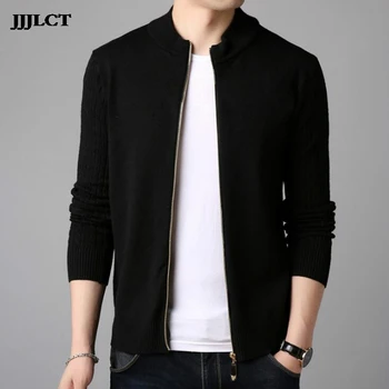 

Solid color sweater tide youth slim men's sweater men's long-sleeved stand collar jacquard cardigan