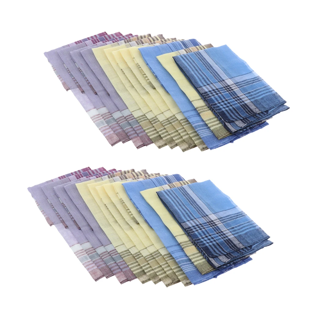 24Pack Men's Plaid Pattern Cotton Handkerchiefs 36x35 cm Classic Pocket Square Hanky носовые платки men's Suit Handkerchief