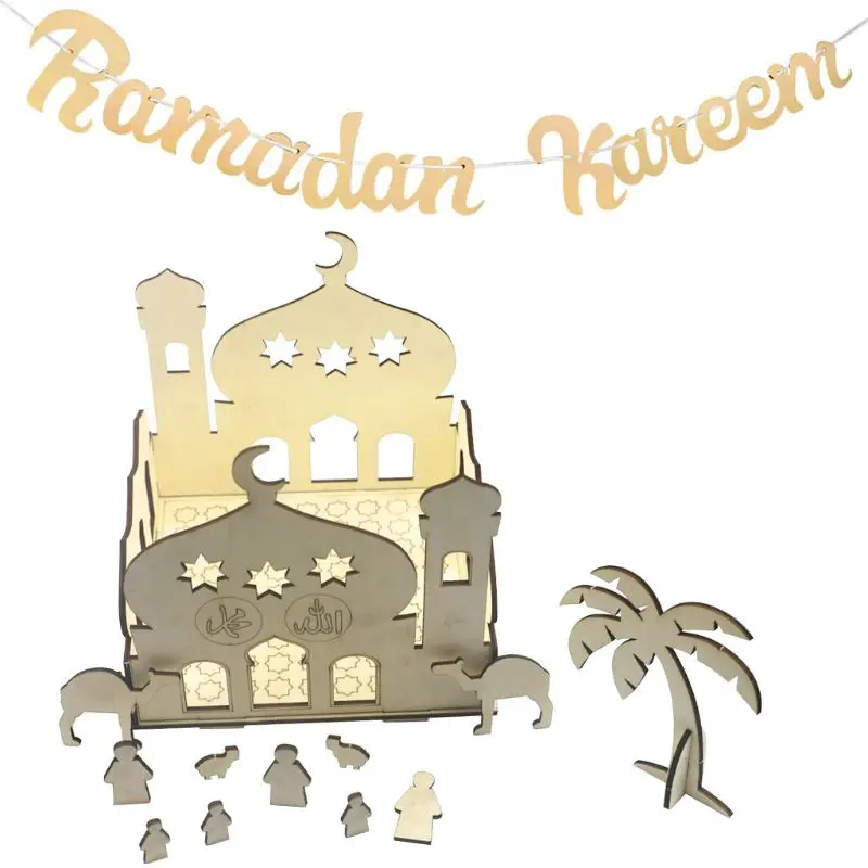 

DIY Wooden Puzzle Eid Mubarak Ramadan Castle Ornament Home Decoration Muslim