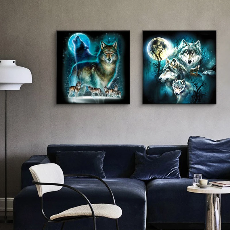 Günstig Farbe durch zahl kunst malerei durch zahlen Hand bemalt dunkle serie smart wolf gruppe home korridor dekorative malerei