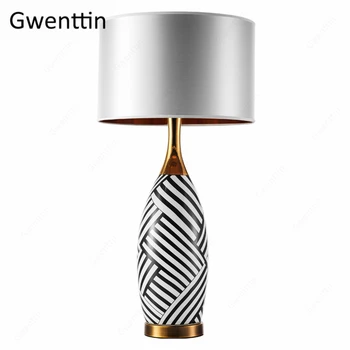 

Modern Ceramic Table Lamp Zebra Pattern Standing Desk Light for Living Room Bedroom Home Decor Led Light Fixture Loft Luminarias