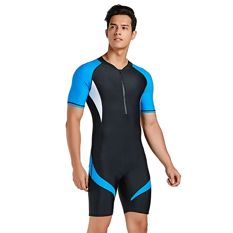 One-Piece Lycra Wetsuit Men Front Zip Short Scuba Rash Guard Swimsuit Jumpsuit Surfing Swimming Scuba Diving Skin