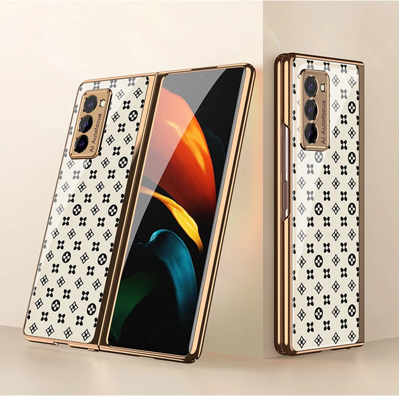 For Samsung Galaxy Z Fold 2 Phone Case Luxury Plating Glass Front Back Full Protective Case For Galaxy Z Fold2 Shockproof Cover