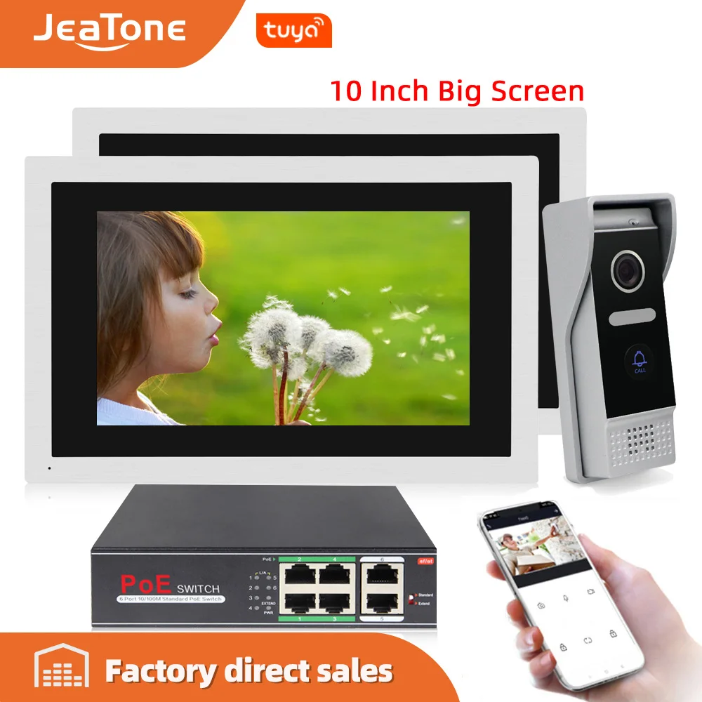 JeaTone HD 10-дюймовый большой сенсорный экран WiFi IP проводной видео домофон комплект 1-2