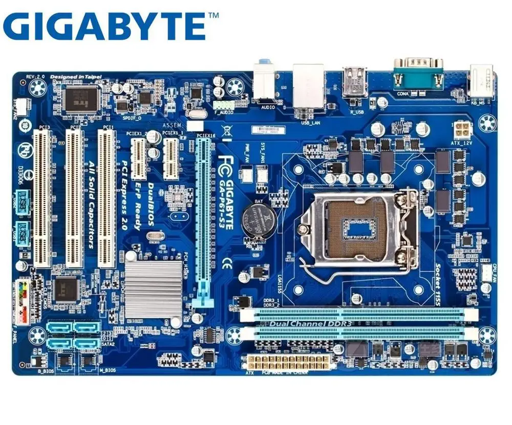 Б/у оригинальная материнская плата Gigabyte GA-P61-S3-B3 GA-P61-S3 LGA 1155 DDR3 16 Гб USB2.0 P61-S3-B3 H61 рабочего Материнская плата