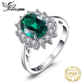 JewPalace Princess Diana Simulated Emerald Ring 925 Sterling Silver Rings for Women Engagement Ring Silver Innrech Market.com