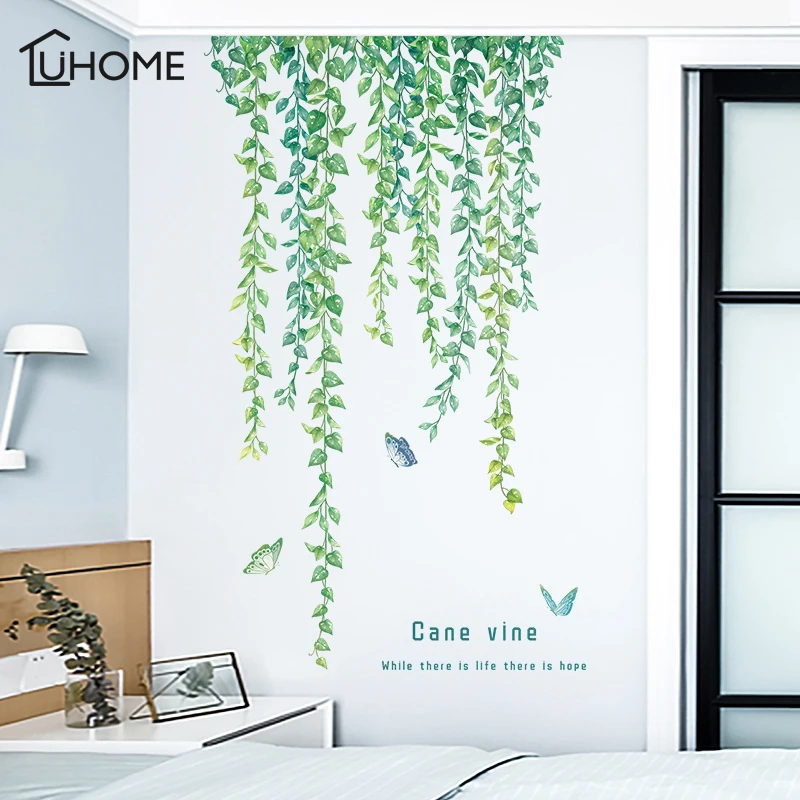 

Natural Green Leaves Vine Wall Sticker Vinyl DIY Mural Art Sticker for Living Room Bedroom Wall Decals