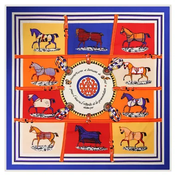 

100*100cm TOP Silk superior Horse Scarves Women Foulard Square Hijab Scarf Ladies Shawl wrap muffler pareo female hijab