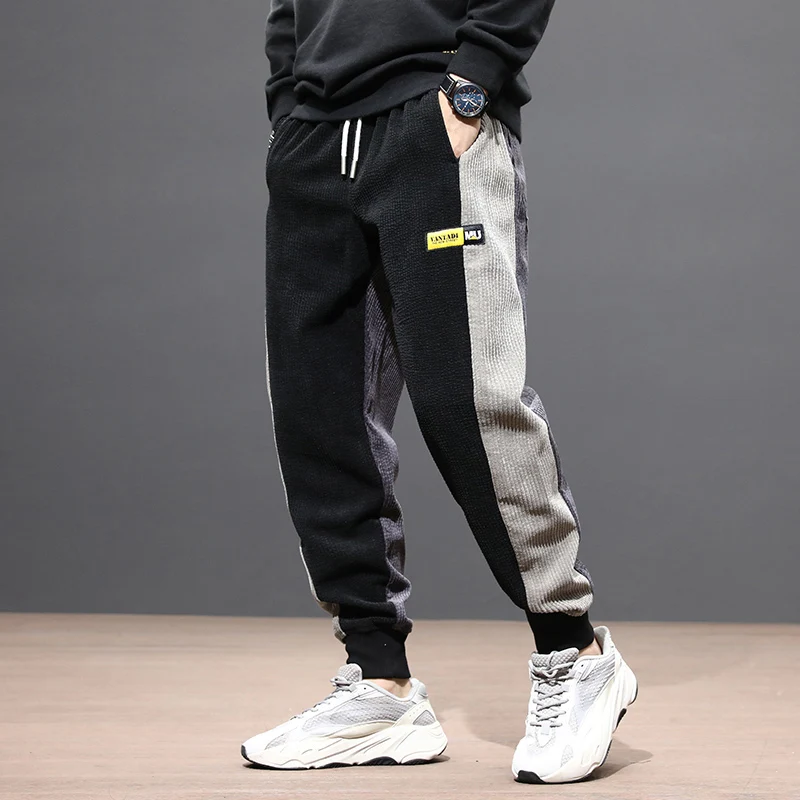 

Fashion Newly Autumn Winter Jeans Men Loose Fit Spliced Designer Casual Cargo Pants Wide Leg Corduroy Trousers Hip Hop Joggers