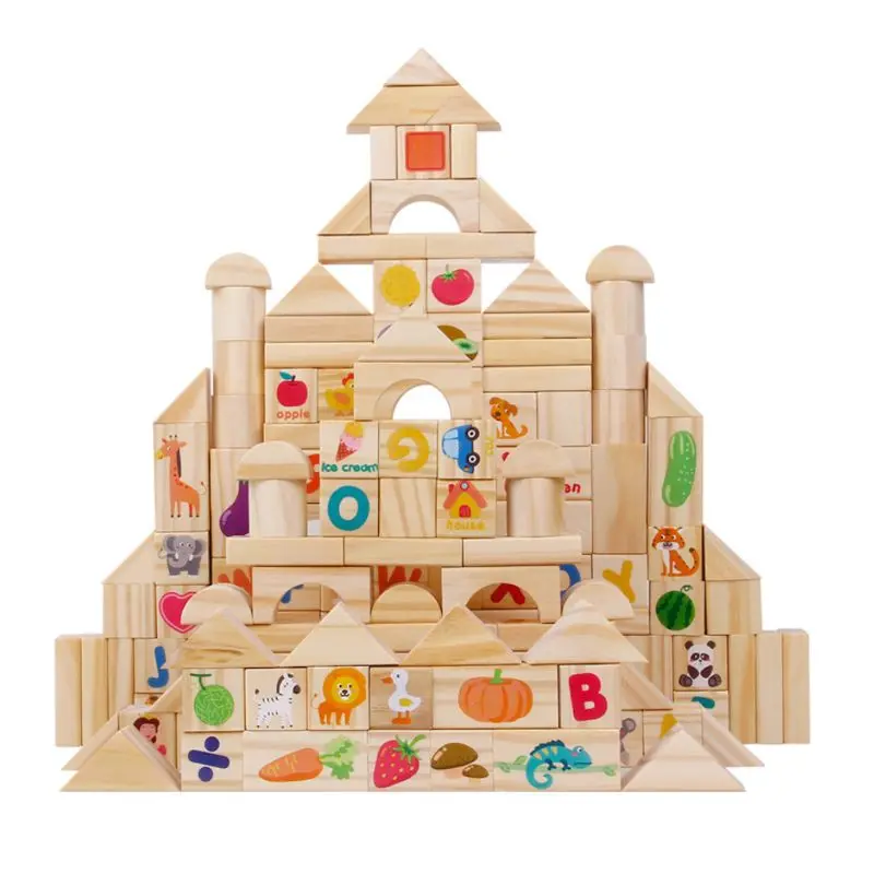 110 шт деревянный строительный блок, Штабелируемый алфавитный номер, фрукты, животные, сборка пазлов, детские развивающие игрушки