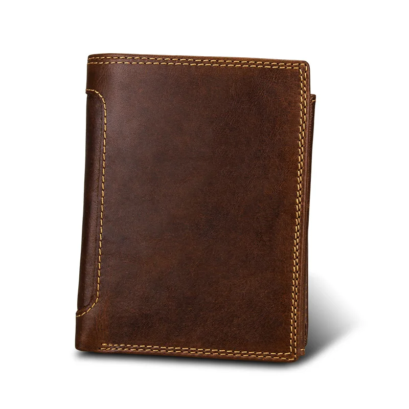 

Vintage Men's Short Wallet Men Genuine Leather Clutch Wallets Purses First Layer Leather Multi-Card Bit Retro RFID Card Holder