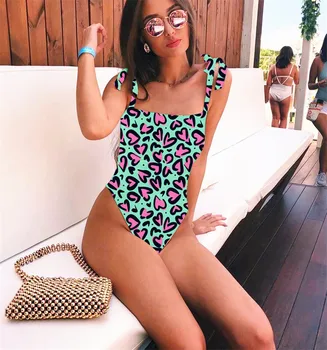 

Sexy Leopard One Piece Swimsuit Women Deep V Neck Hollow Out Backless Monokini Brazilian Bathing Push Up Lace Up Swimwear 2020