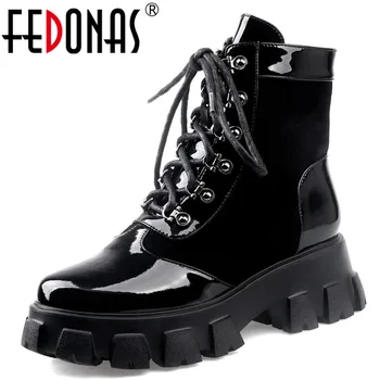

FEDONAS Autumn Winter Flats Platform Women Ankle Boots Warm Genuine Leather Motorcycle Boots Chunky Heels Dancing Shoes Woman